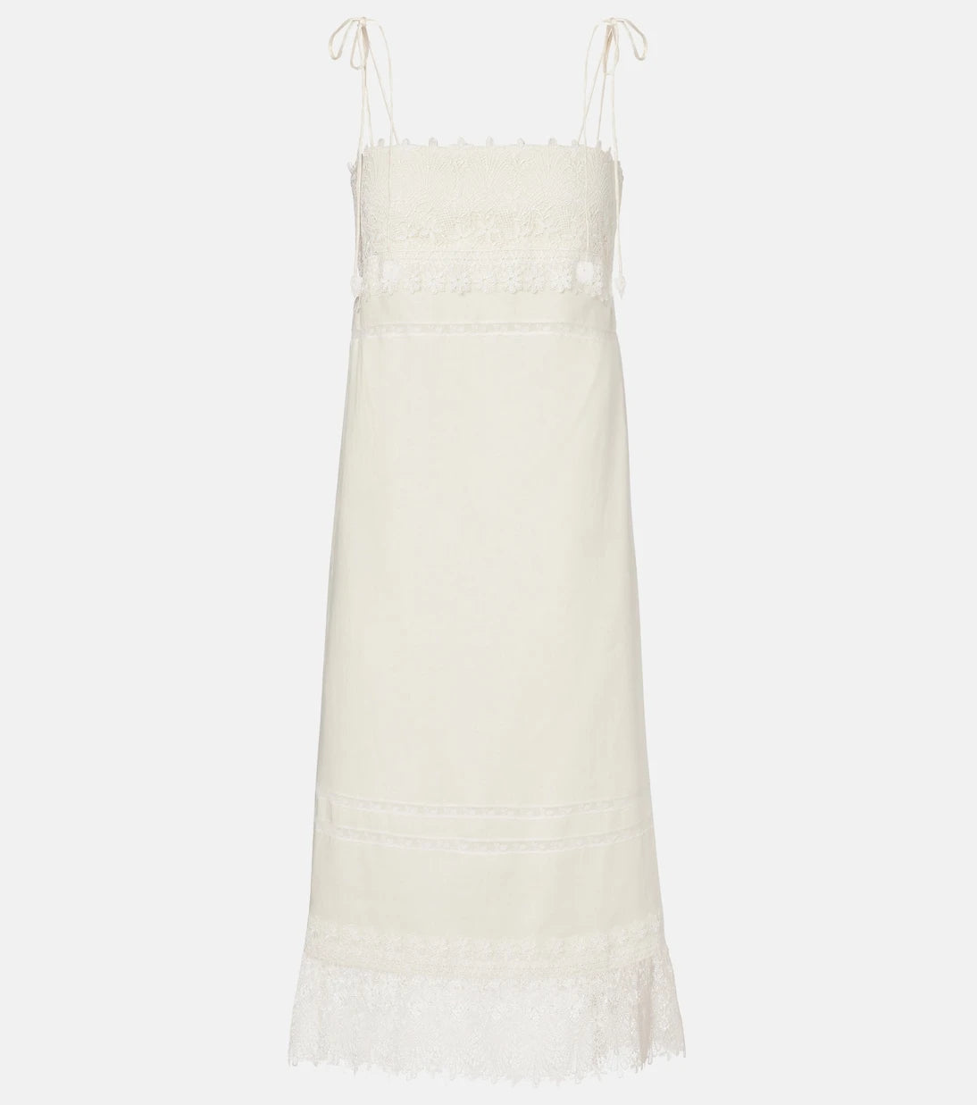 Valentino - Lace-trimmed linen midi dress