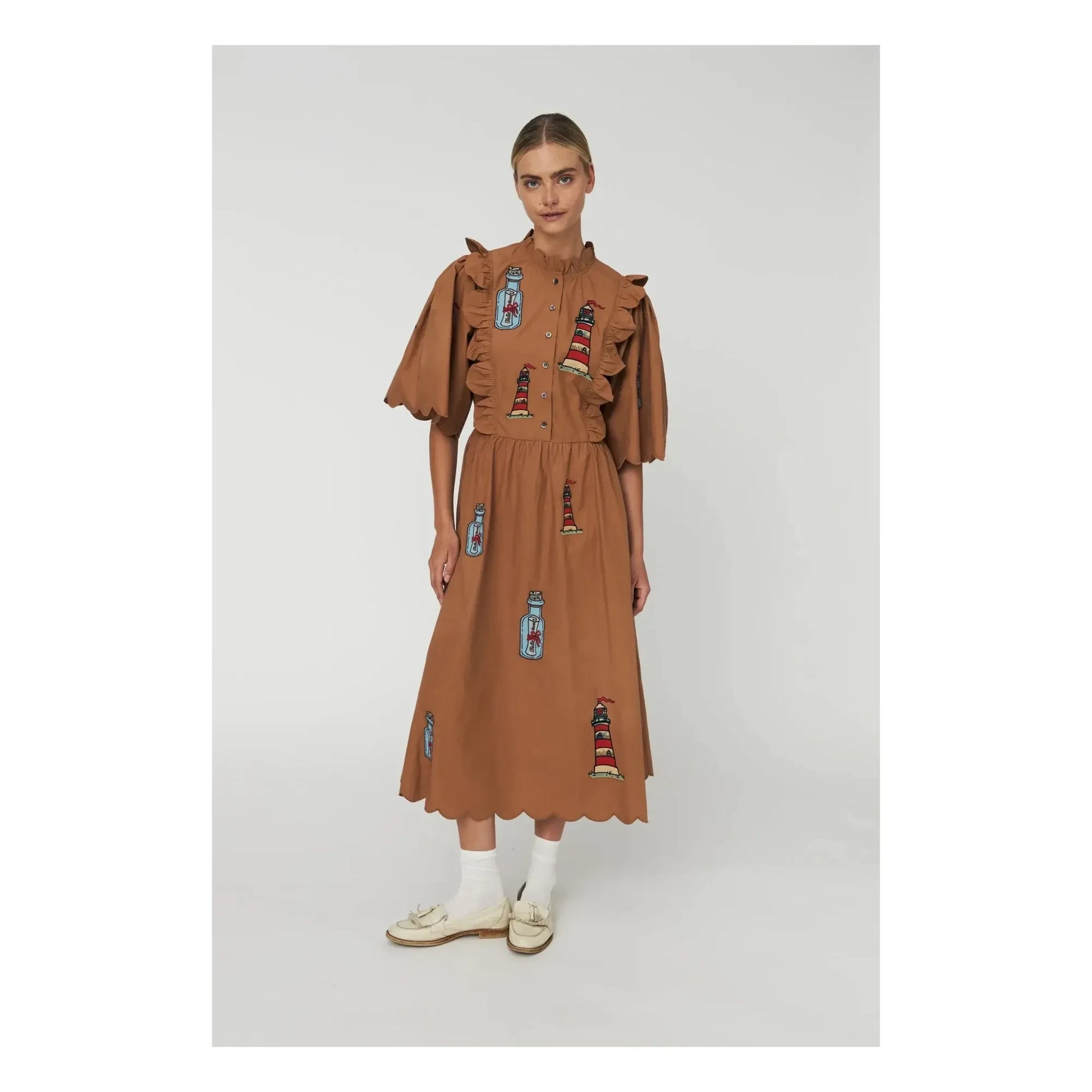 Stella Nova - Organic cotton embroidered dress | Brown