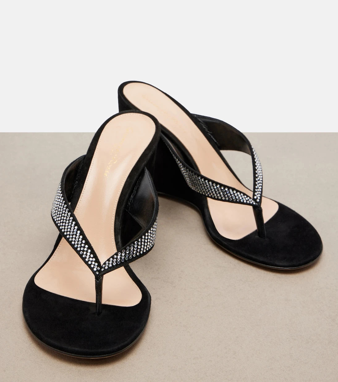 Gianvito Rossi - Crystal-embellished suede wedge thong sandals