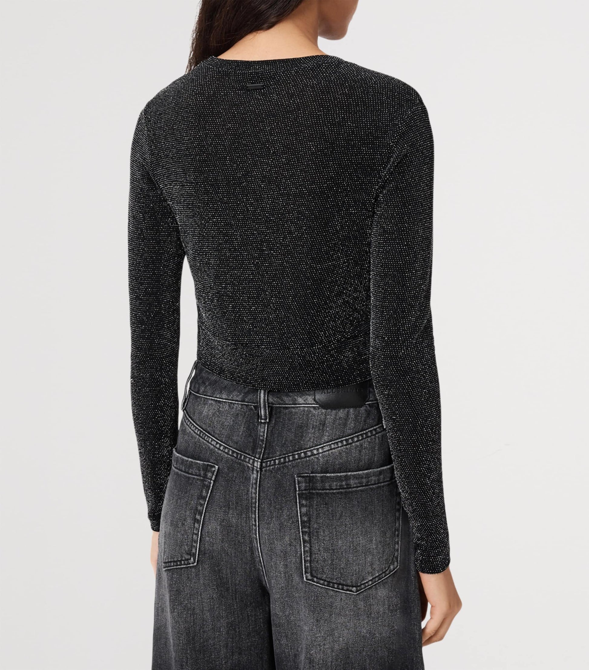 AllSaints Grey Metallic Skylar Crop Top
