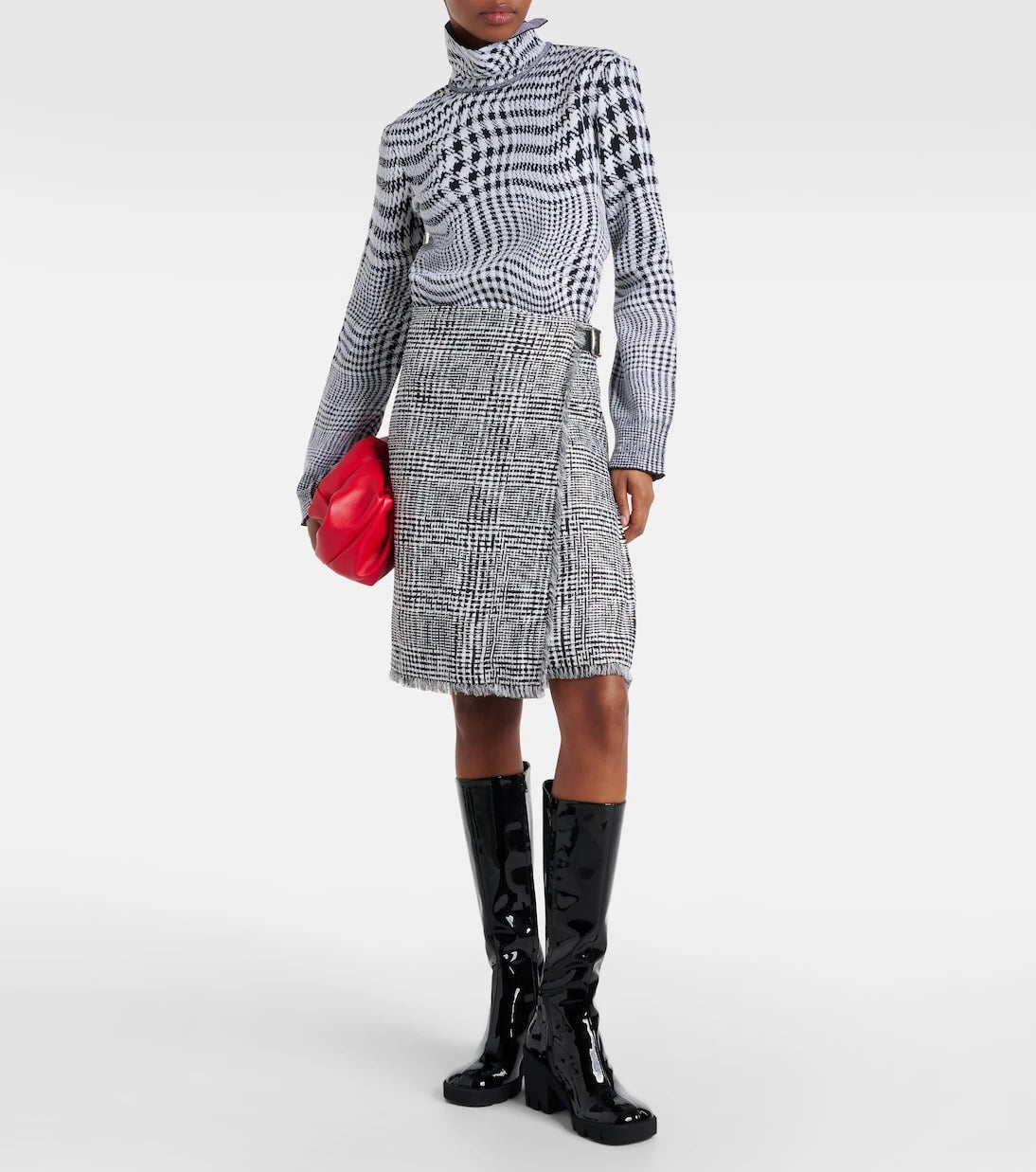 Burberry - Houndstooth high-rise wrap skirt
