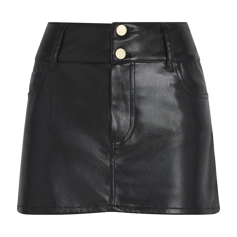 Alice+Olivia Black Faux Leather Laika Mini Skirt