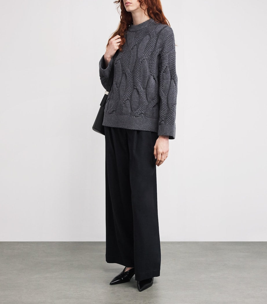 Grey Kid Cashmere Cable-Knit Sweater