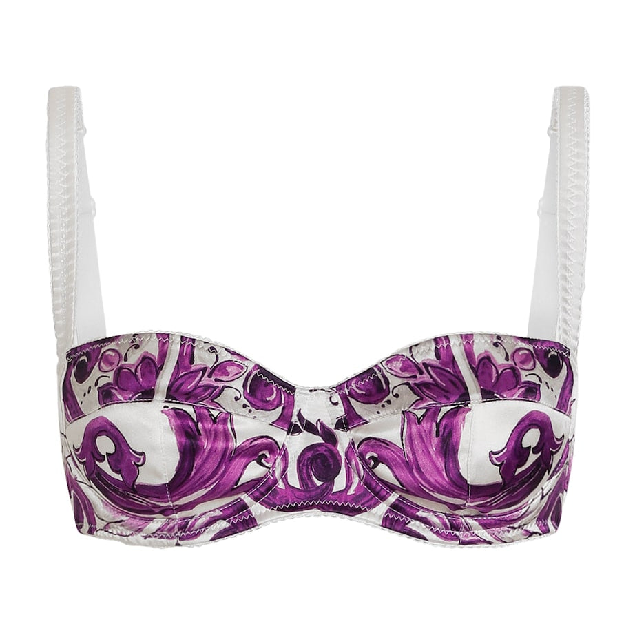 Dolce & Gabbana Multi Silk-Blend Majolica Print Bra Top
