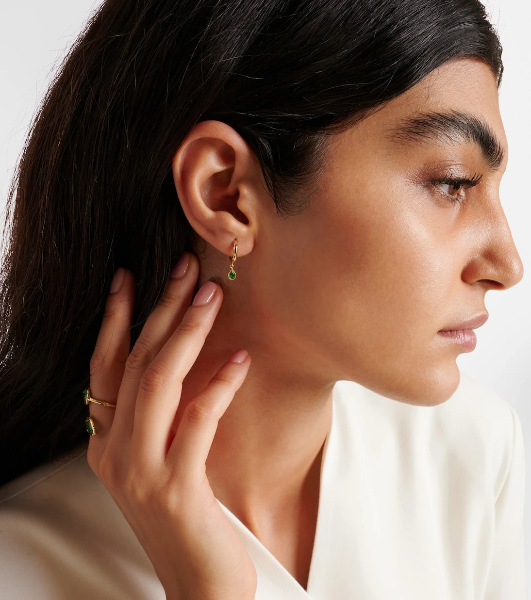 Octavia Elizabeth - Charmed Micro Gabby 18kt gold earrings with emeralds