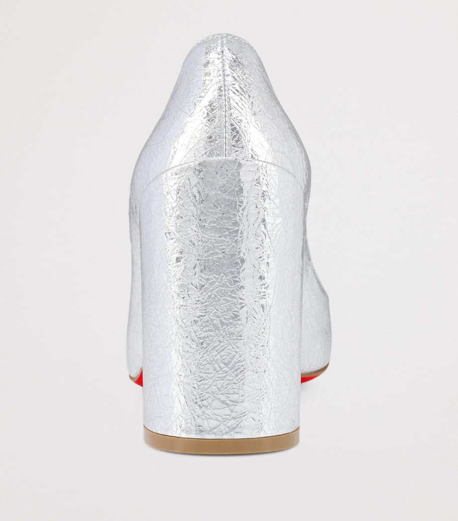 Christian Louboutin Silver Miss Sab Crinkled Calf Leather Pumps 85