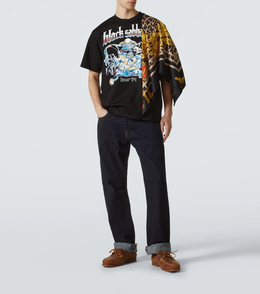 Junya Watanabe - Black Sabbath caped cotton jersey T-shirt