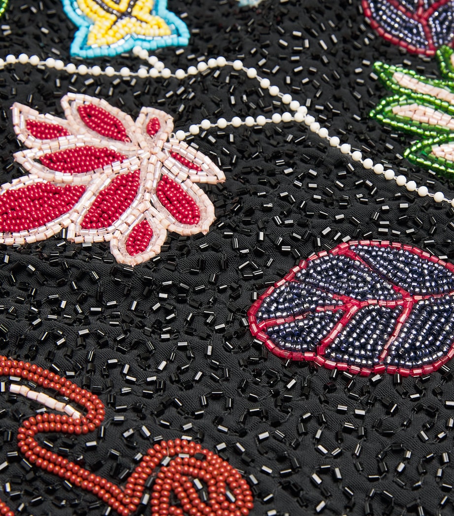 STAUD Black Beaded Floral Le Sable Mini Dress