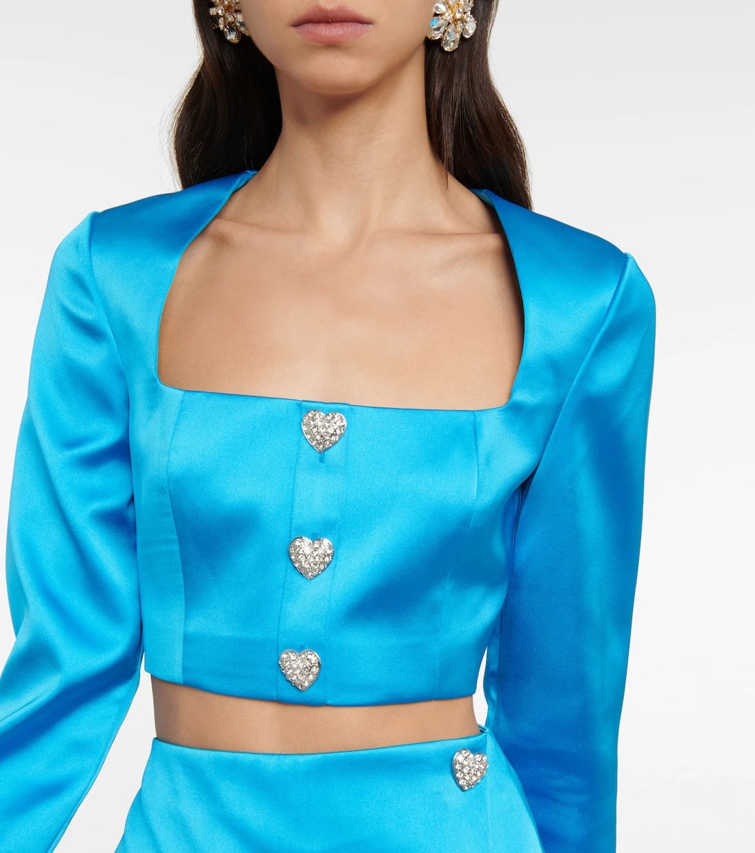 Self-Portrait - Crystal-embellished satin crop top