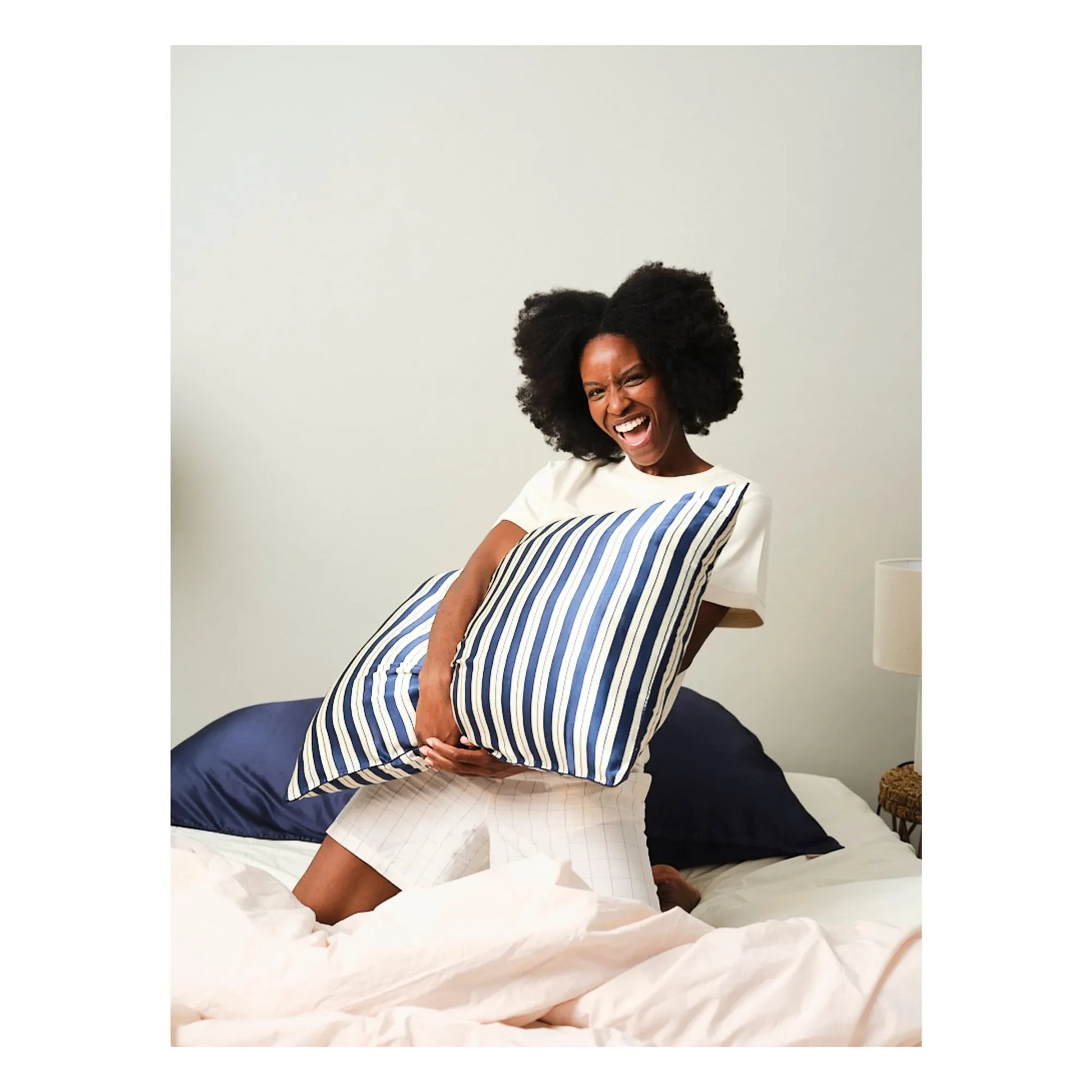 Emily's Pillow - Stripes printed mulberry silk pillowcase  | Dark Blue