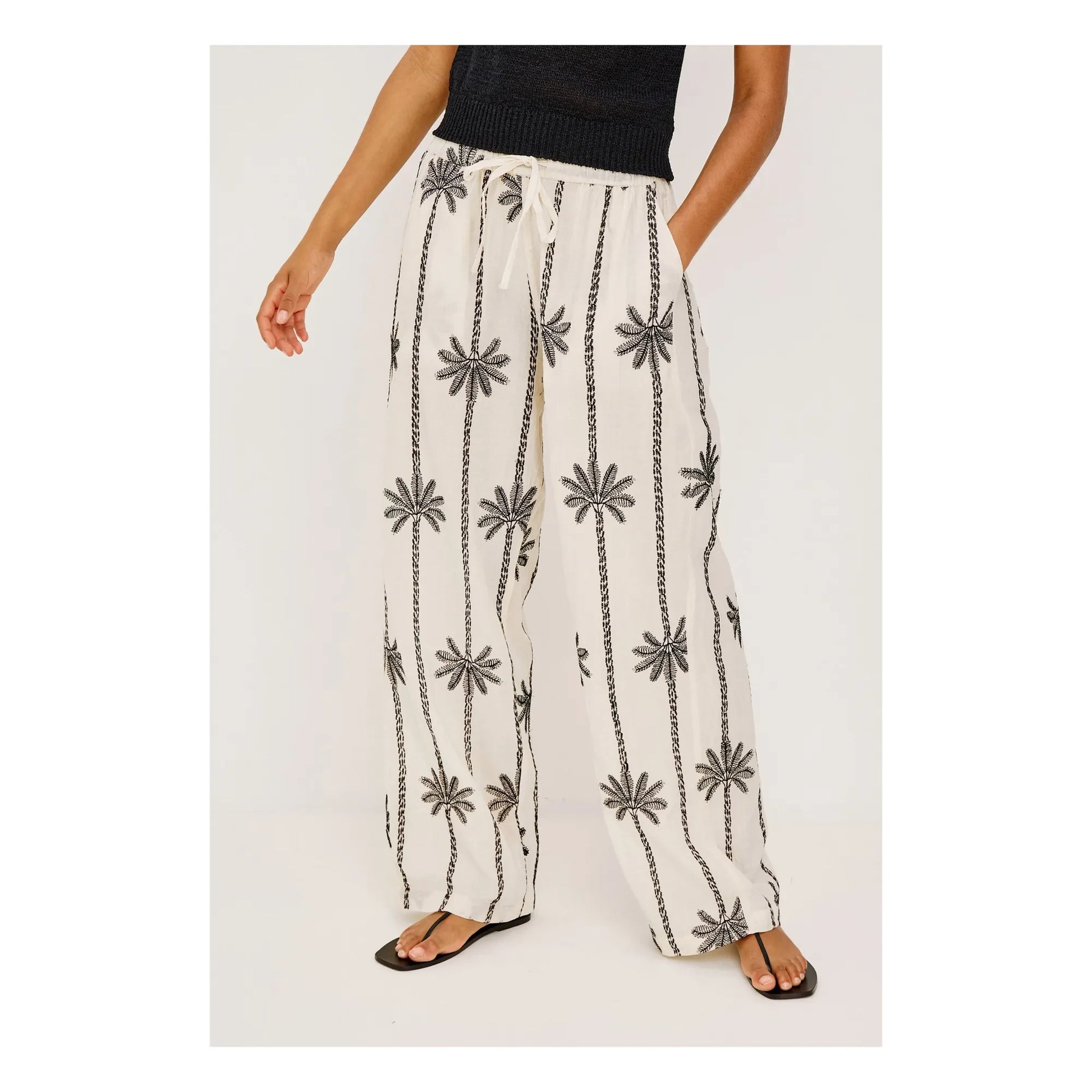 Rails - Emmie Linen Embroidery Pants | White