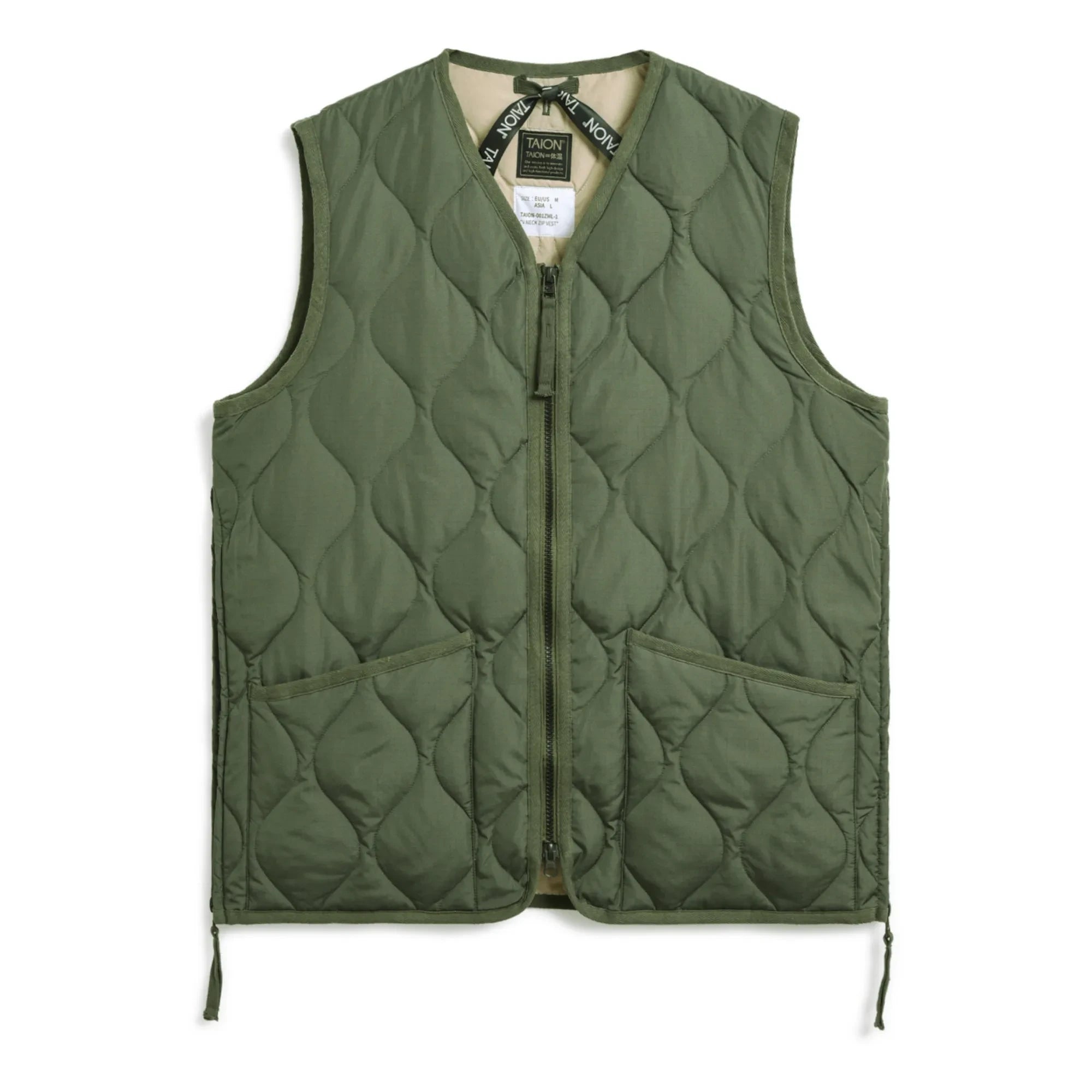 Taion - Military Unisex Sleeveless Zip Jacket | Olive green