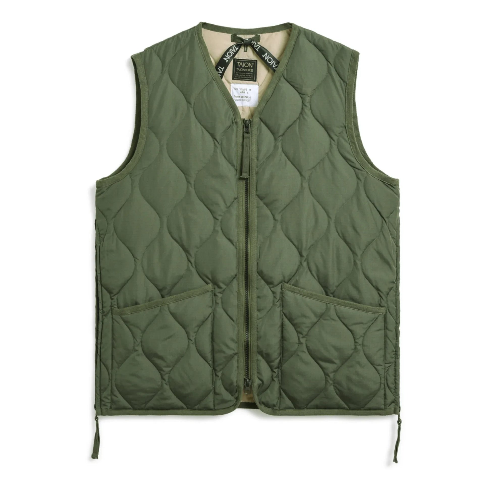 Taion - Military Unisex Sleeveless Zip Jacket | Olive green