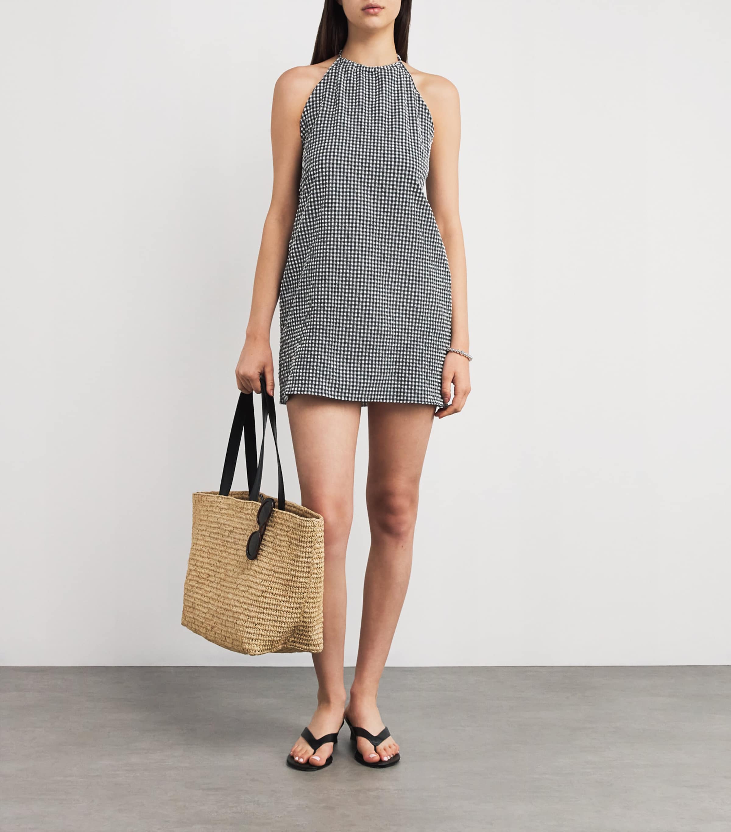 Hunza G Black Gingham Halterneck Mini Dress