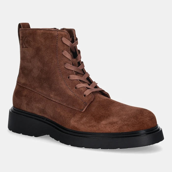 Велурени обувки Calvin Klein COMBAT ESS LACE UP ZIP BOOT SU