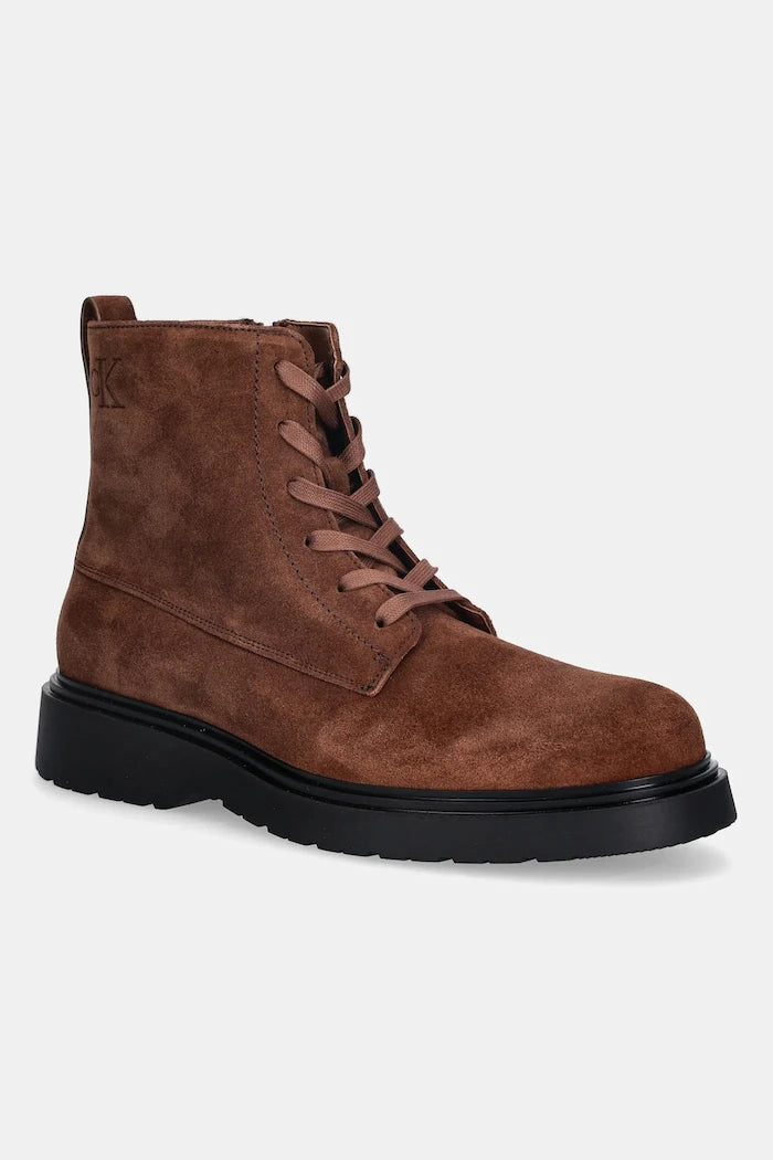 Велурени обувки Calvin Klein COMBAT ESS LACE UP ZIP BOOT SU