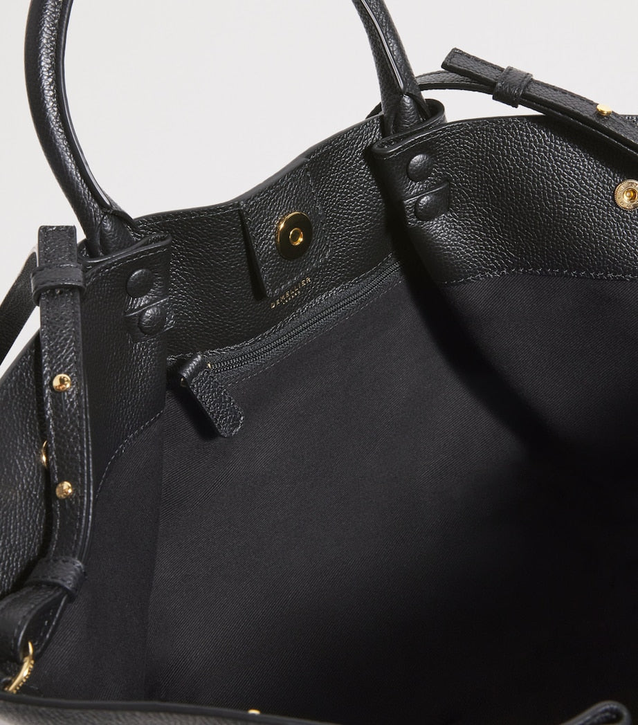 Midi Leather New York Tote Bag BLACK