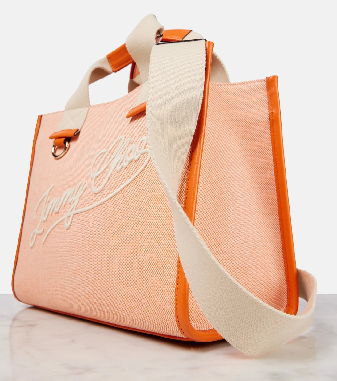 Jimmy Choo - Logo leather-trimmed canvas tote bag
