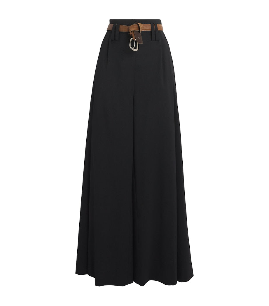 A.W.A.K.E. Mode Black Wool Full-Split Wide-Leg Trousers