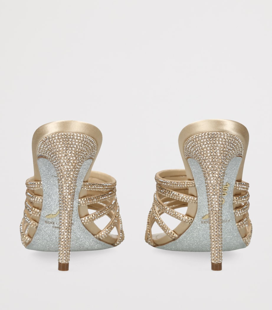 René Caovilla Gold Satin Strappy Heeled Mules 105