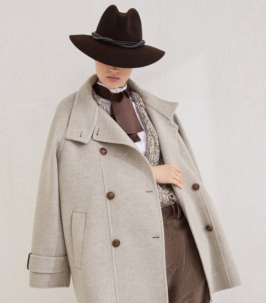 Brunello Cucinelli Beige Virgin Wool-Cashmere Pea Coat