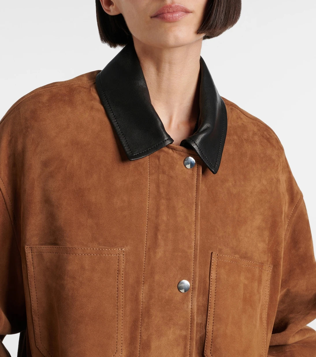 Nour Hammour - Barn leather-trimmed suede jacket