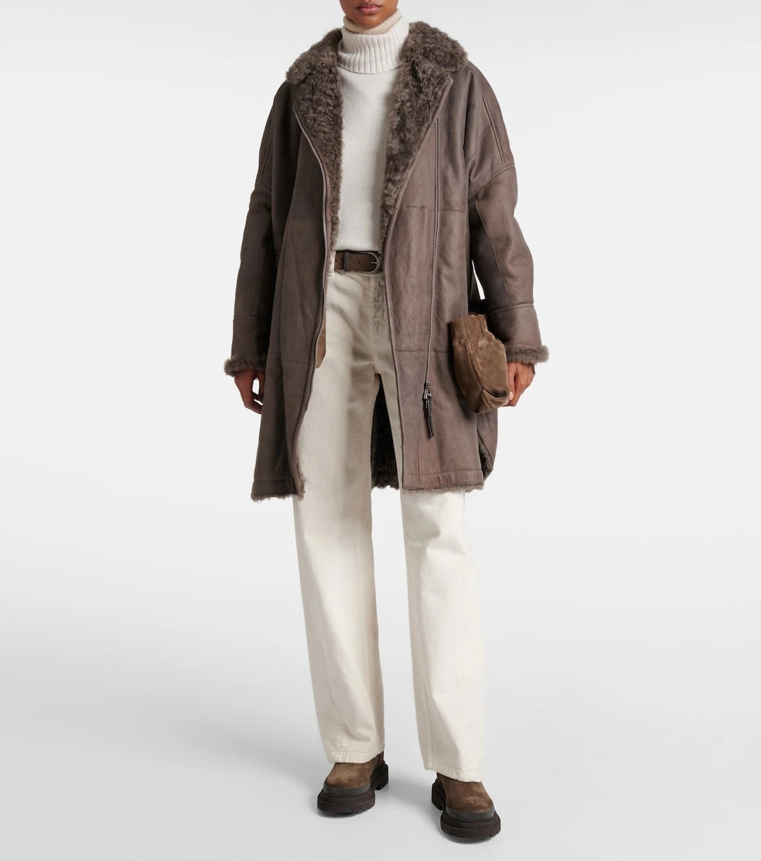 Brunello Cucinelli - İçi kürklü deri palto