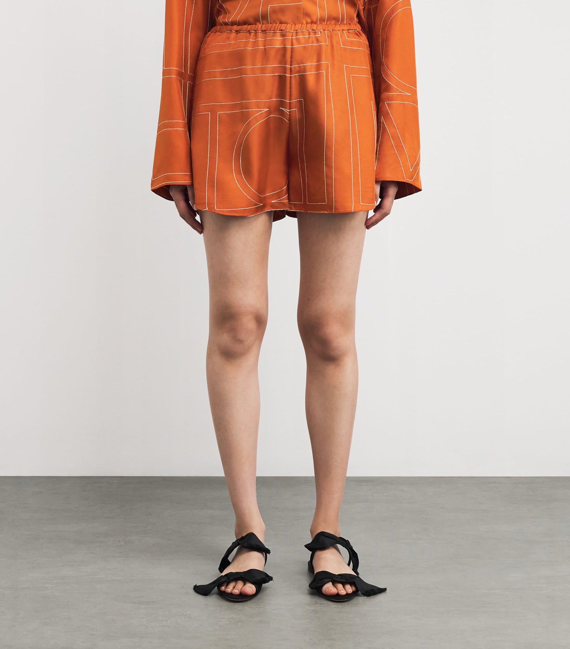 Orange Silk Embroidered Monogram Shorts