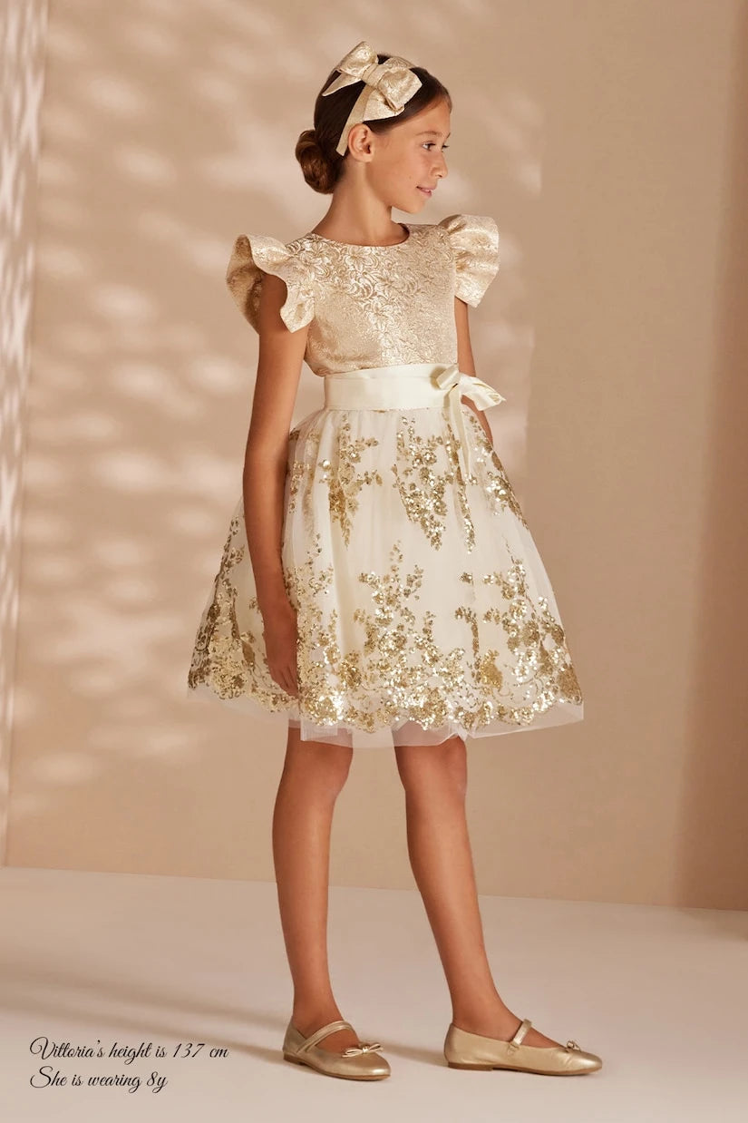 Monnalisa - Sequined embroidered tulle-trimmed dress