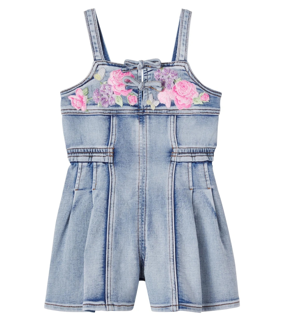Monnalisa - Embroidered denim romper