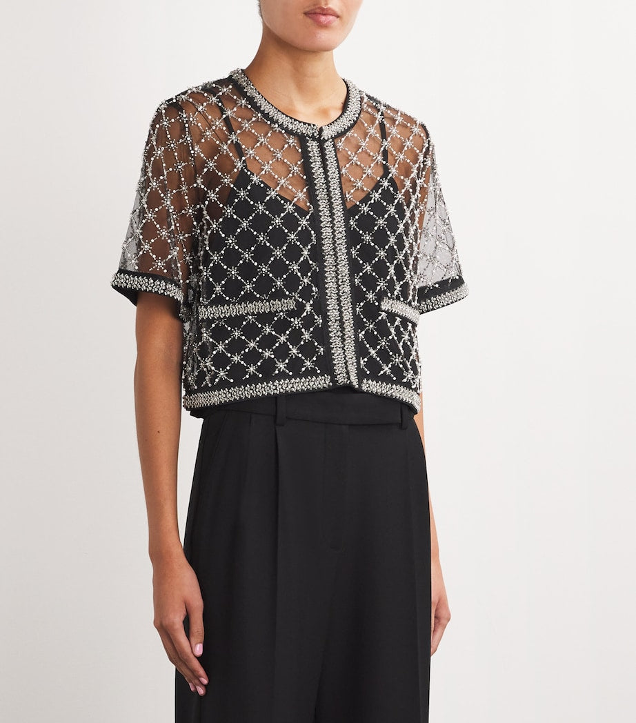 Black Mesh Beaded Top