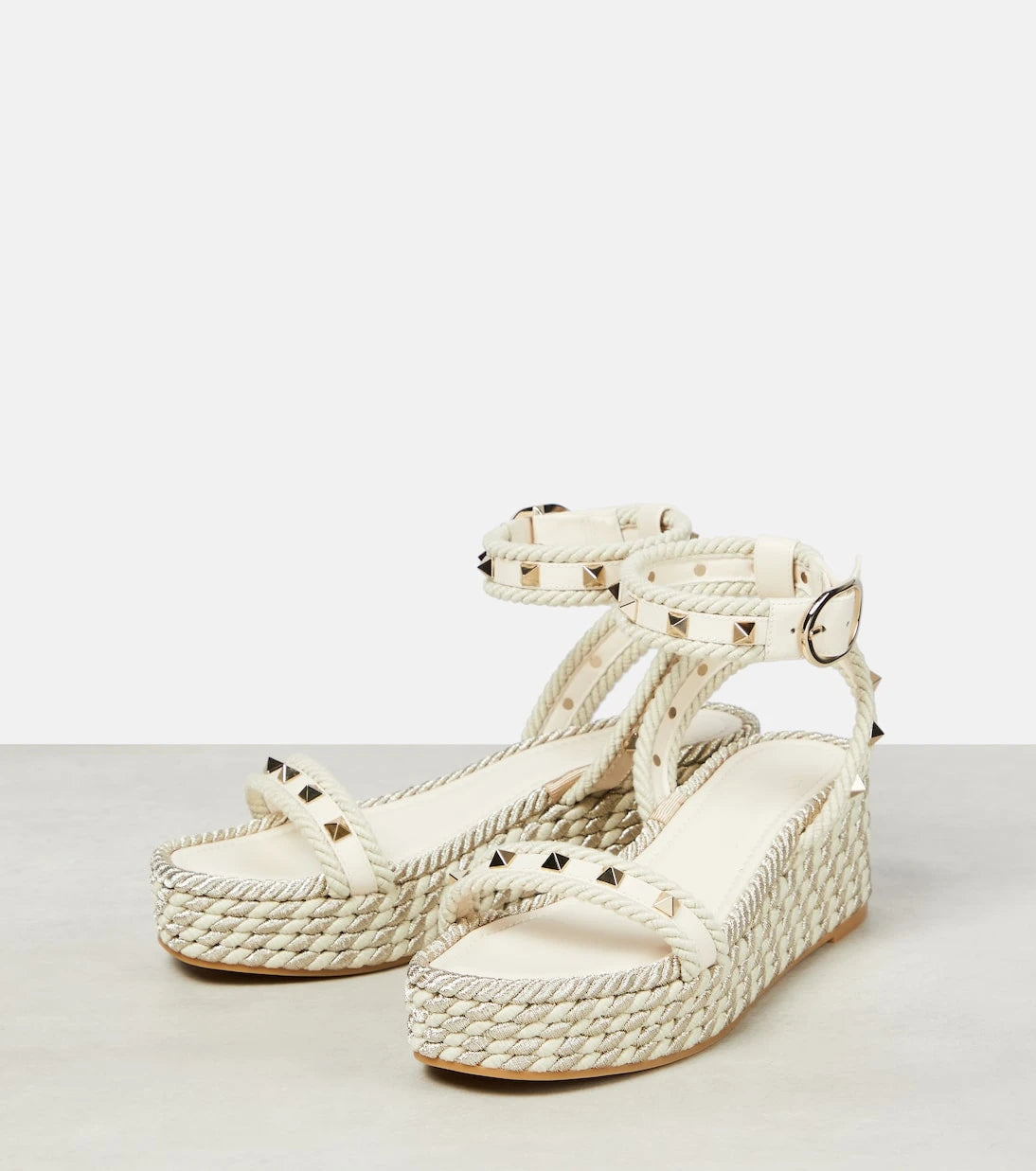 Valentino Garavani - Rockstud leather wedge espadrilles