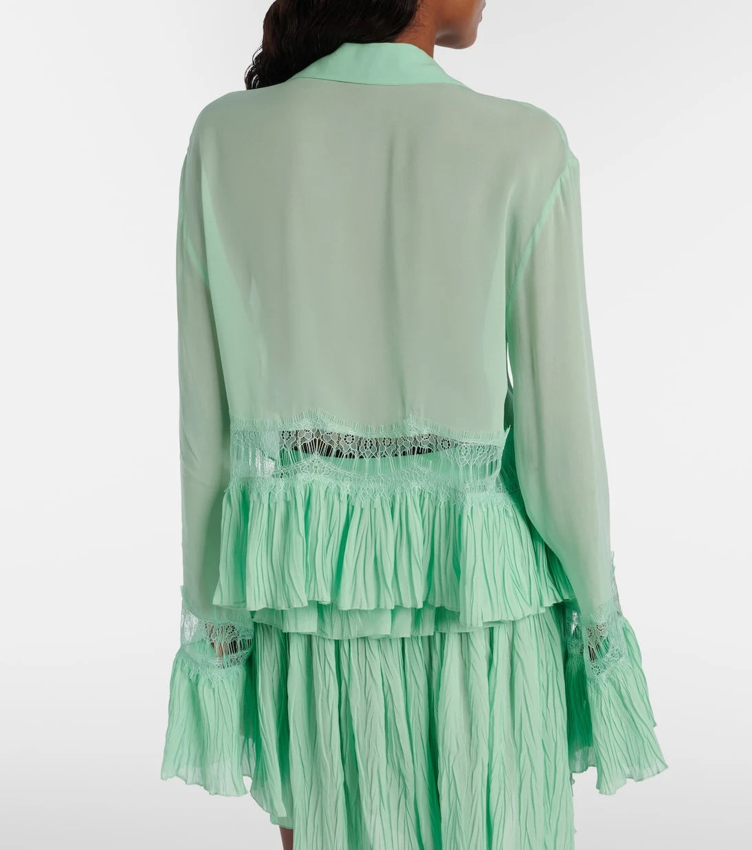 Blumarine - Lace-trimmed sheer georgette shirt