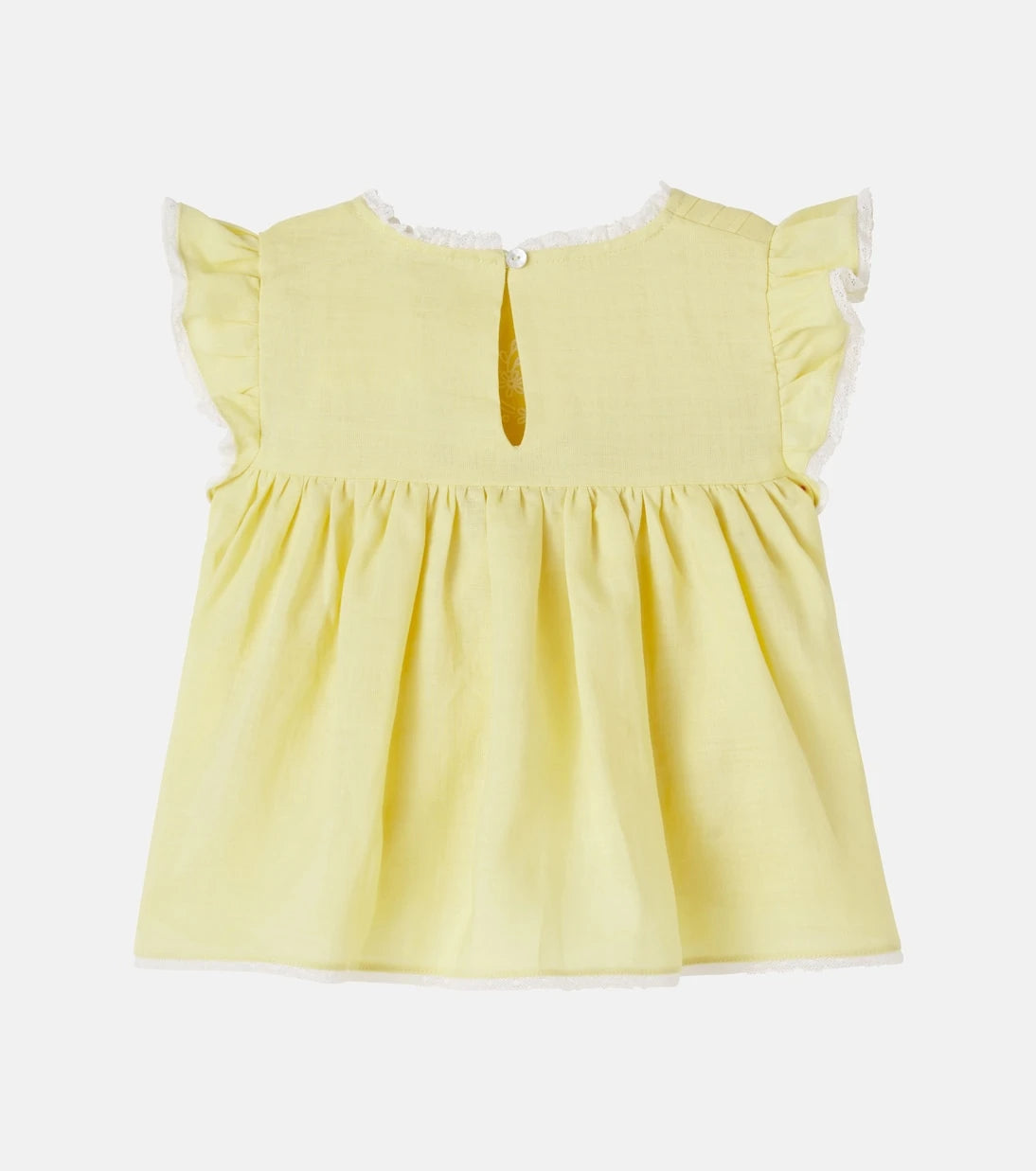 C'era Una Volta - Embroidered lace-trimmed ramie top
