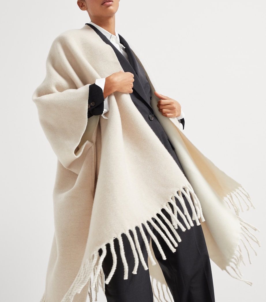 Brunello Cucinelli White Wool-Cashmere Reversible Poncho