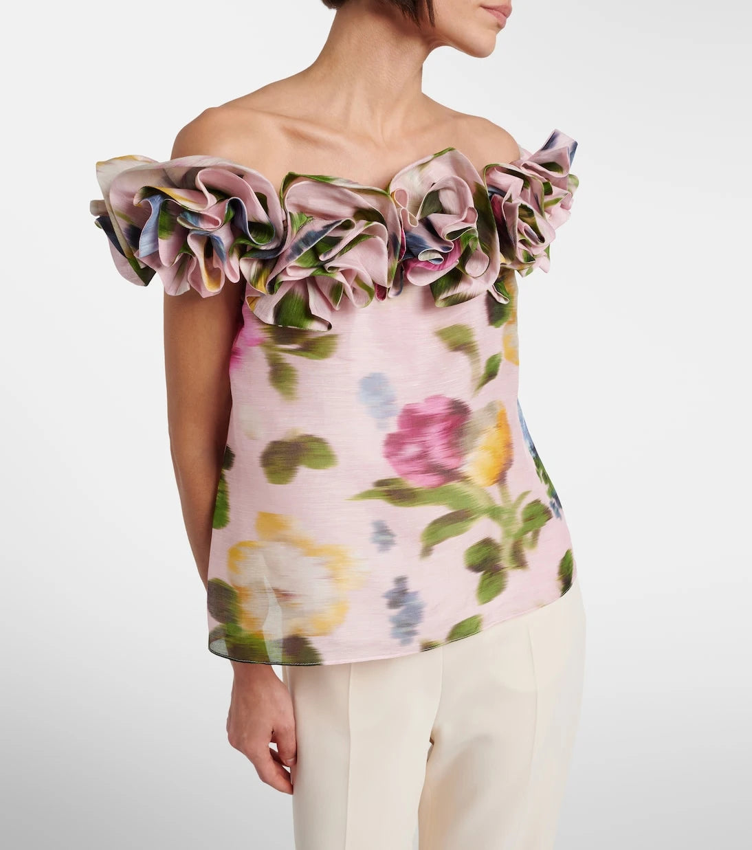 Carolina Herrera - Floral off-shoulder linen and silk top