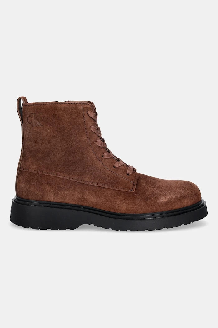 Велурени обувки Calvin Klein COMBAT ESS LACE UP ZIP BOOT SU