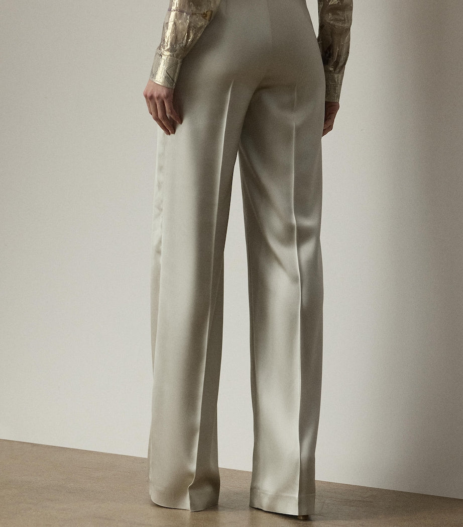 Ivory Satin Wide-Leg Trousers