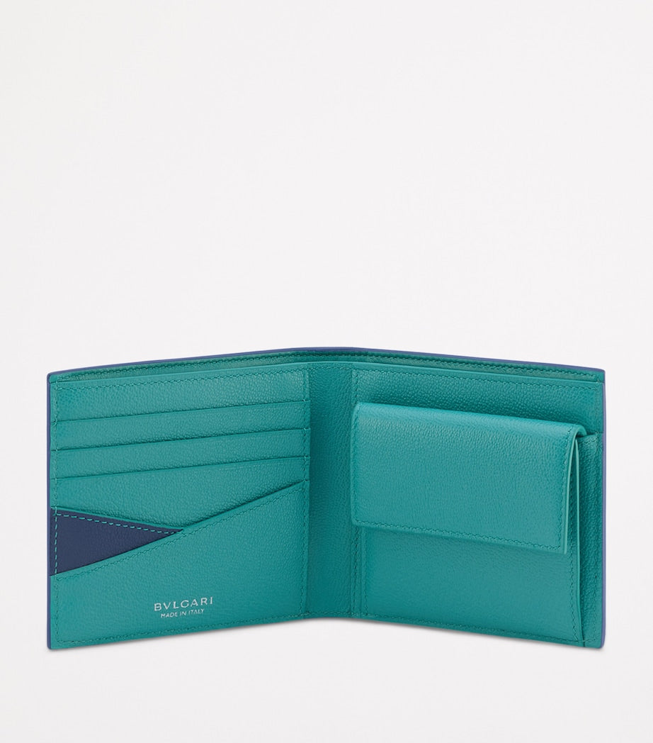 Blue Leather Compact Bifold Wallet