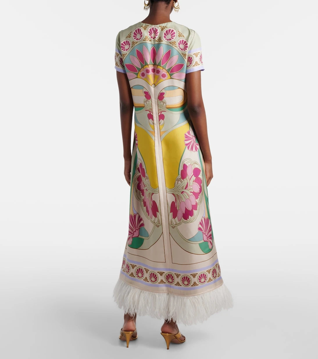La DoubleJ - Swing feather-trimmed silk twill maxi dress