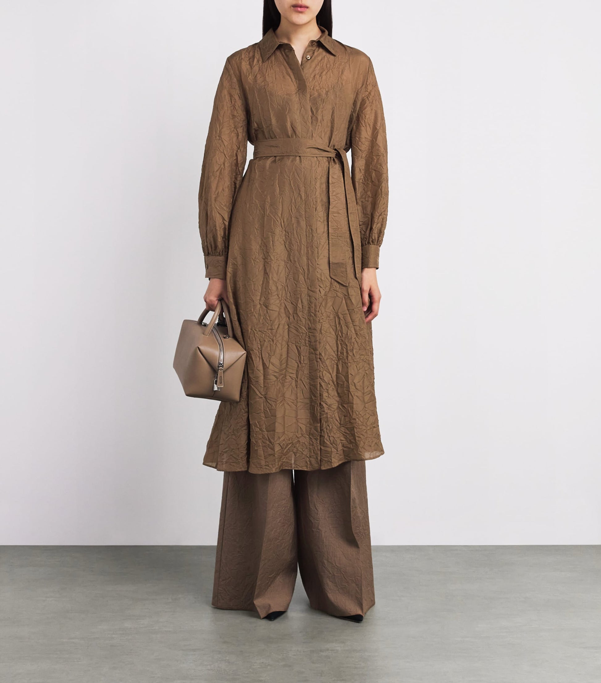 Max Mara Beige Silk Maxi Shirt Dress