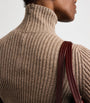 Max Mara Beige Wool-Blend Ribbed High-Neck Sweater