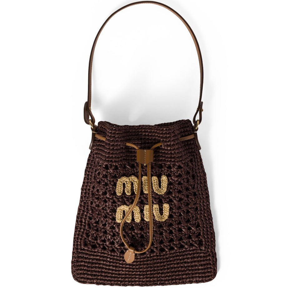 Miu Miu Brown Woven Logo Top-Handle Bag