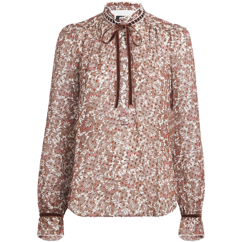ME+EM Multi Silk-Blend Jacquard Blouse