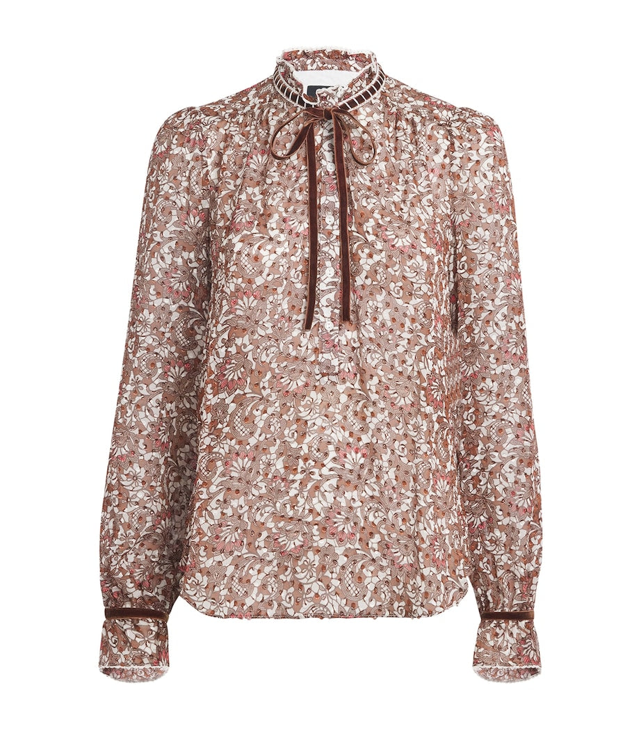 ME+EM Multi Silk-Blend Jacquard Blouse