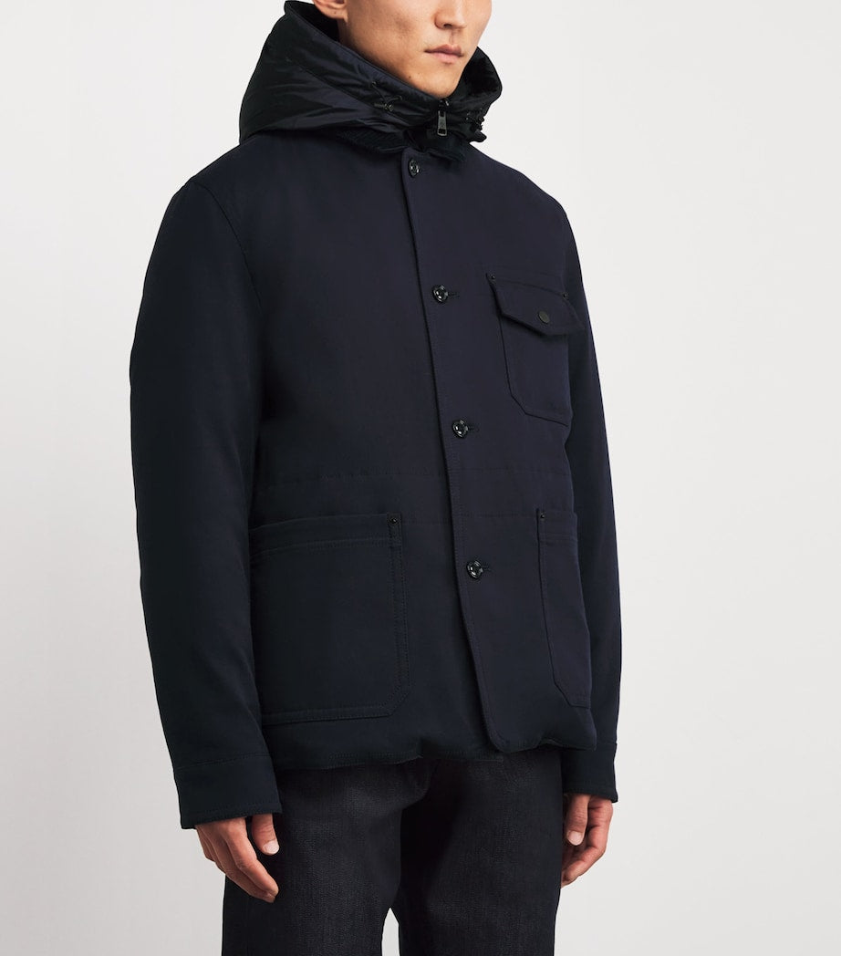 Moncler Blue Double-Layered Hooded Arras Jacket