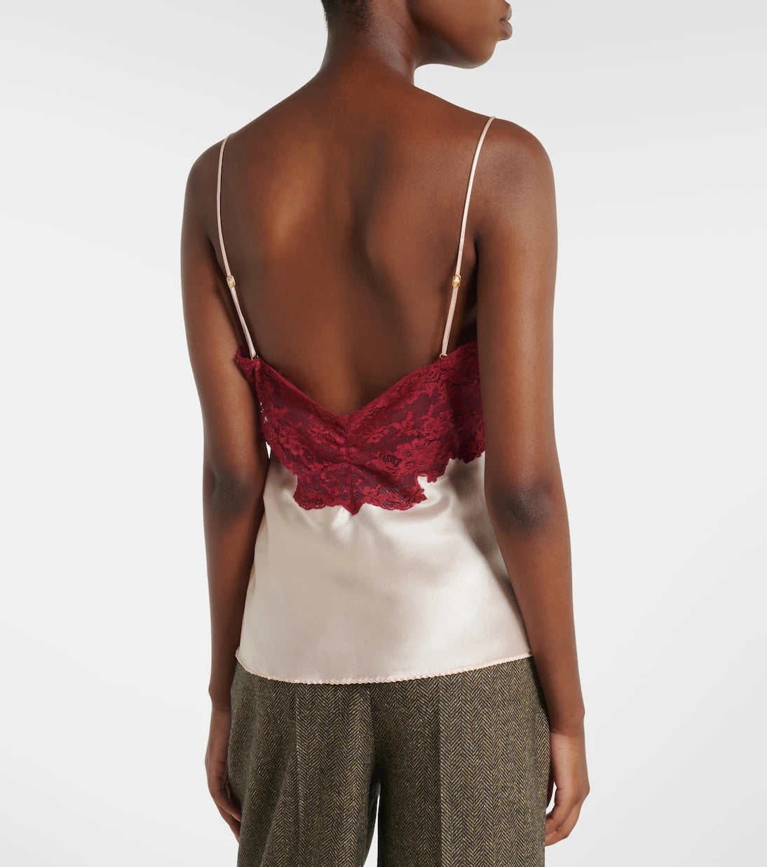 Saint Laurent - Lace-trimmed silk satin camisole