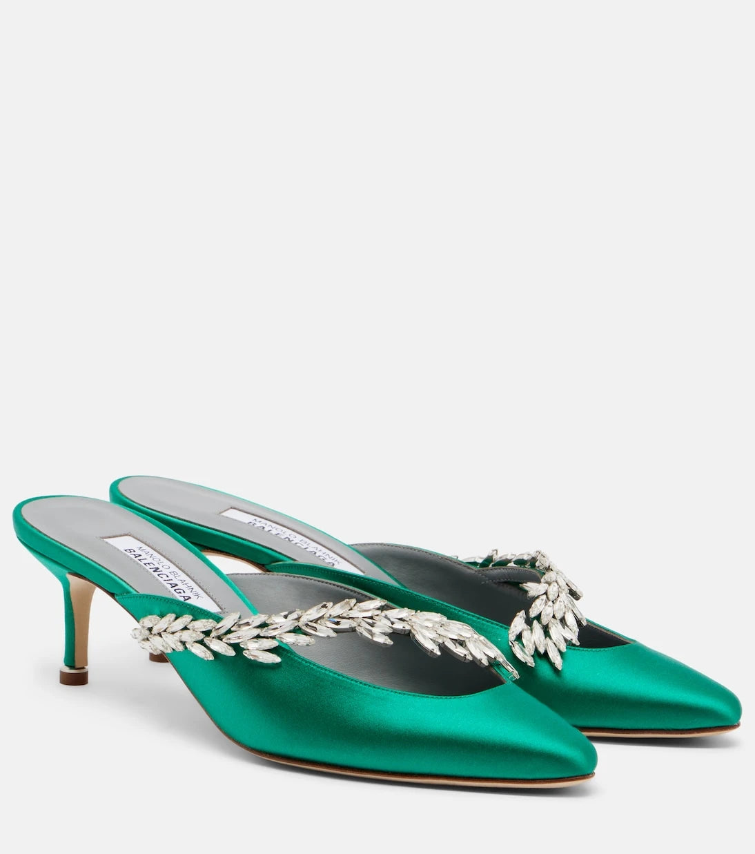 Balenciaga - x Manolo Blahnik embellished satin mules