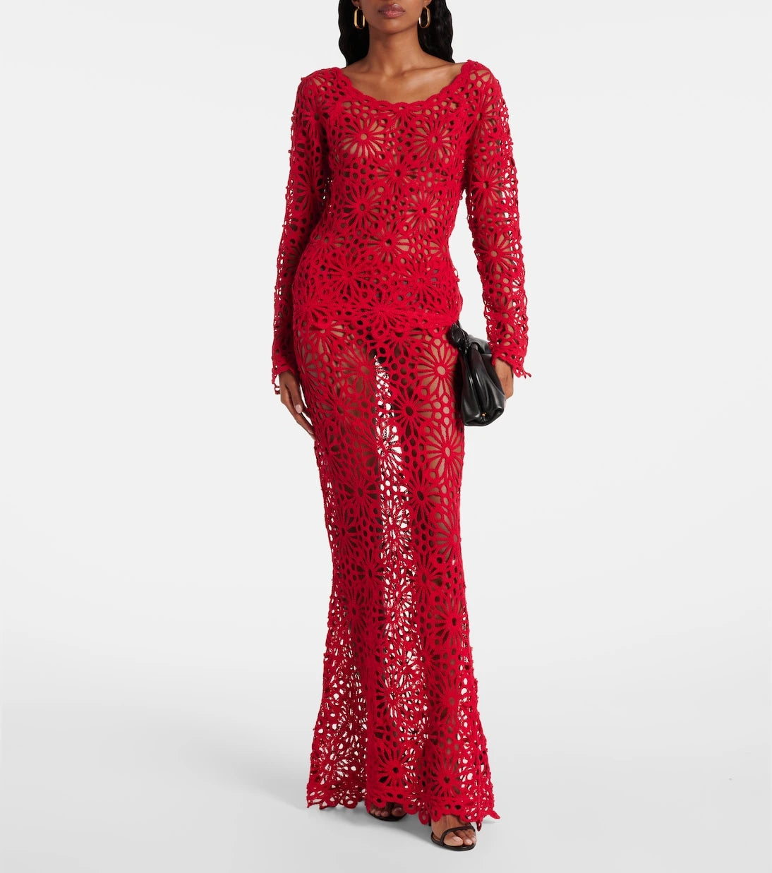 Norma Kamali - Obie cotton-blend crochet maxi skirt