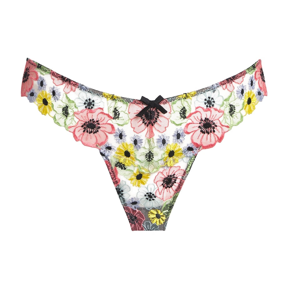 Floral-Embroidered Azalea Thong 0100 BLACK